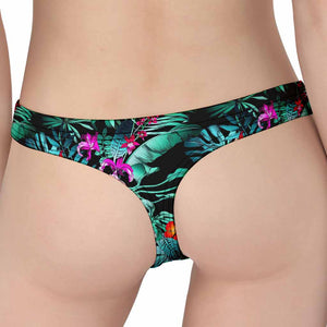 Teal Tropical Leaf Hawaii Pattern Print Women's Thong