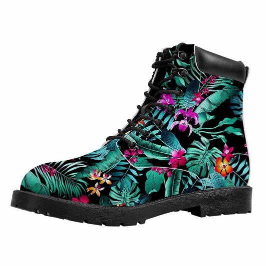 Teal Tropical Leaf Hawaii Pattern Print Work Boots