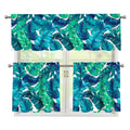 Teal Tropical Leaf Pattern Print 3 Piece Kitchen Curtains