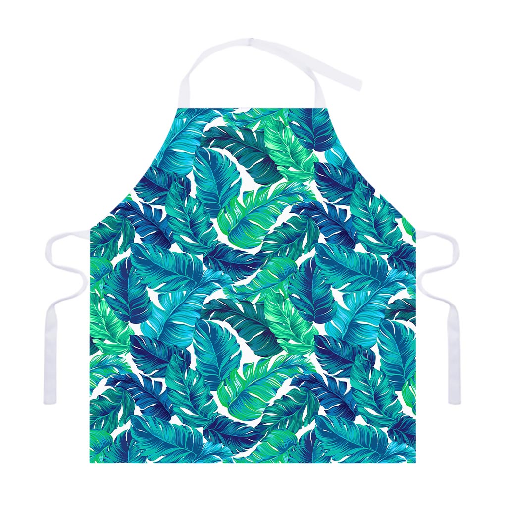 Teal Tropical Leaf Pattern Print Adjustable Apron