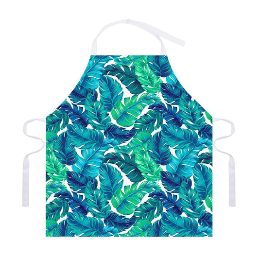 Teal Tropical Leaf Pattern Print Adjustable Apron