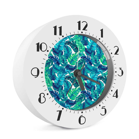 Teal Tropical Leaf Pattern Print Alarm Clock