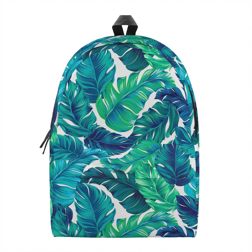 Teal Tropical Leaf Pattern Print Backpack