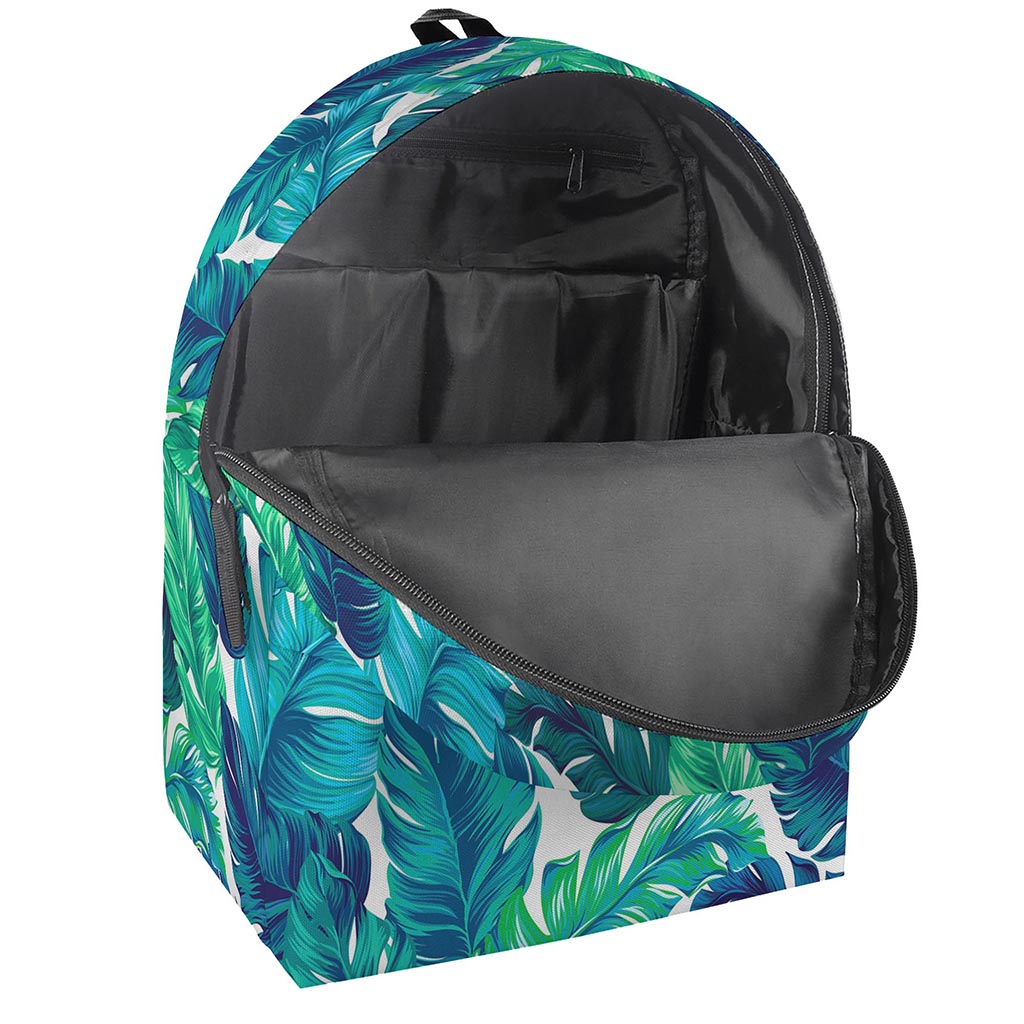 Teal Tropical Leaf Pattern Print Backpack