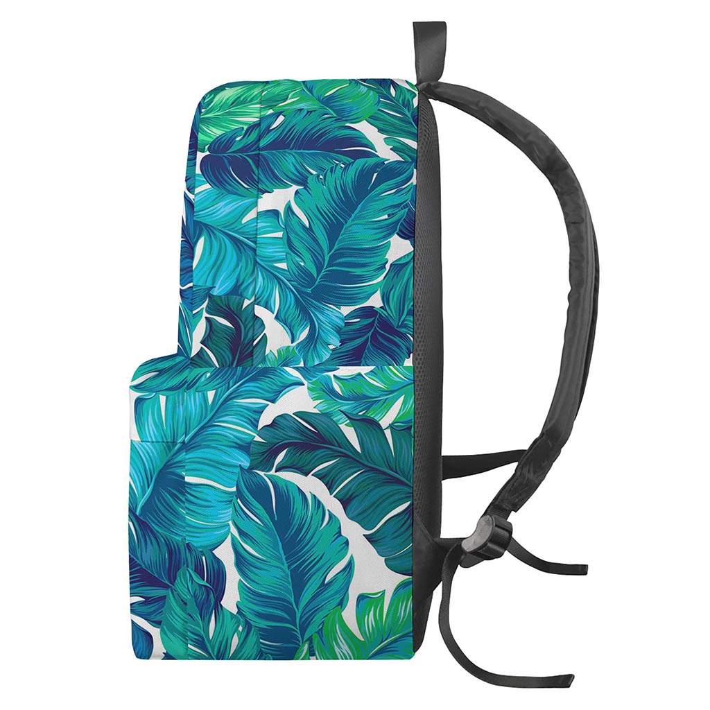 Teal Tropical Leaf Pattern Print Backpack