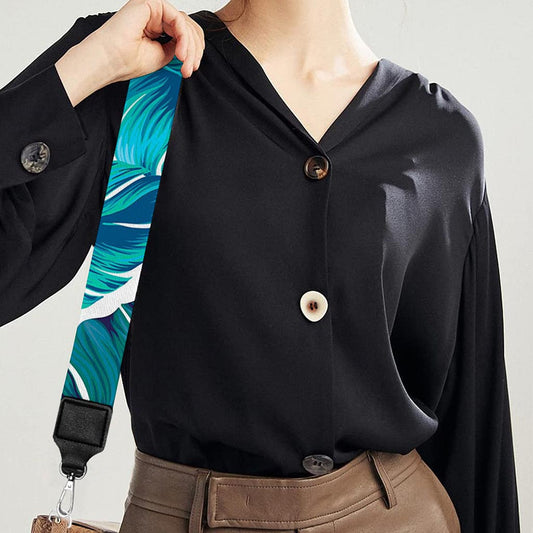 Teal Tropical Leaf Pattern Print Bag Strap