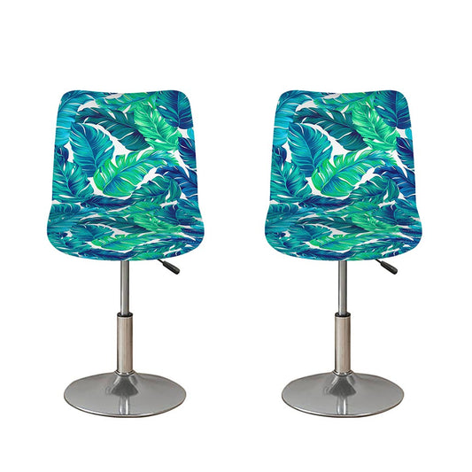 Teal Tropical Leaf Pattern Print Bar Stool Covers