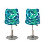 Teal Tropical Leaf Pattern Print Bar Stool Covers