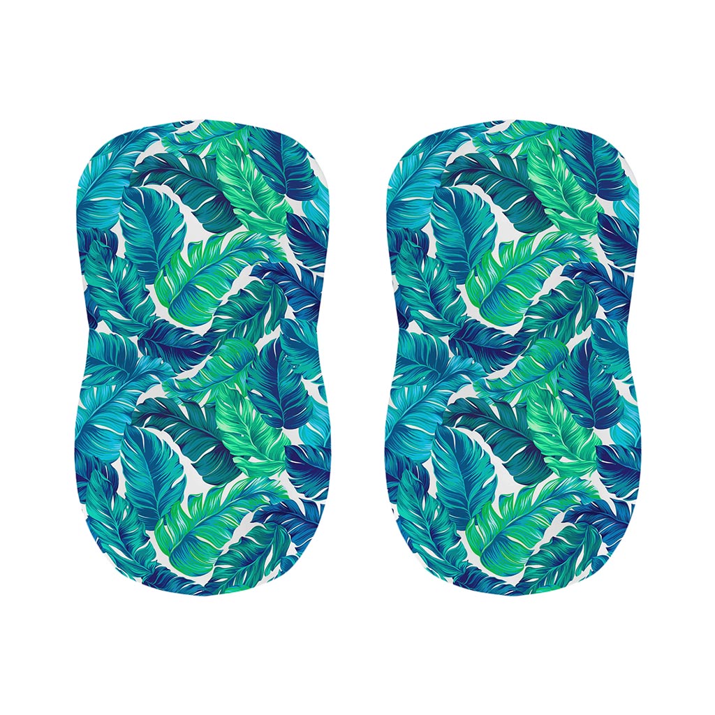 Teal Tropical Leaf Pattern Print Bar Stool Covers