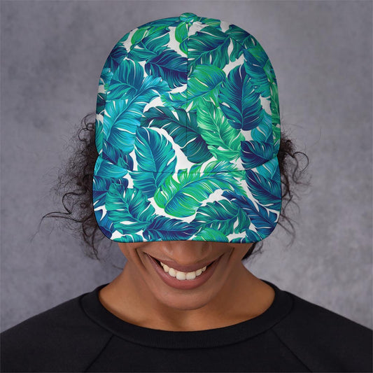 Teal Tropical Leaf Pattern Print Baseball Cap