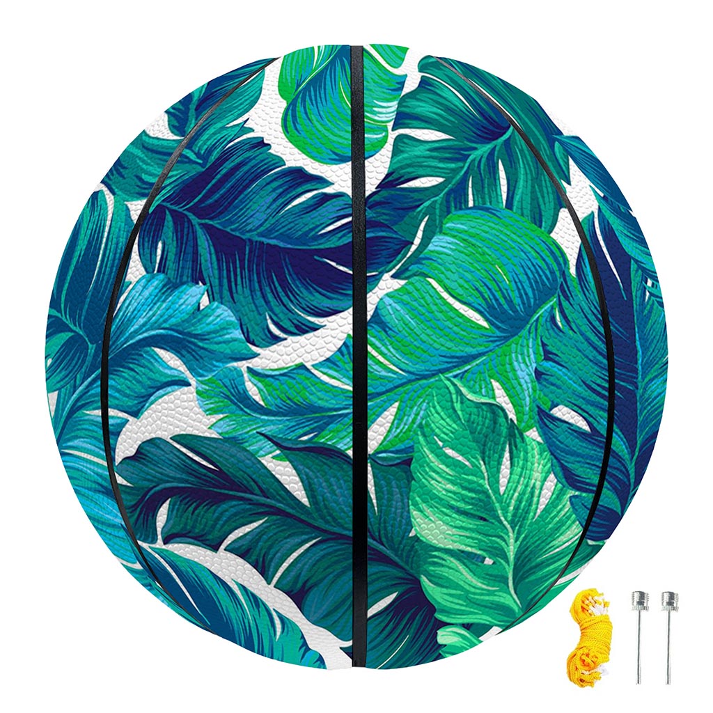Teal Tropical Leaf Pattern Print Basketball