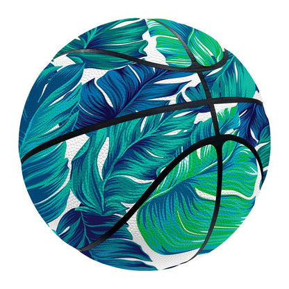Teal Tropical Leaf Pattern Print Basketball