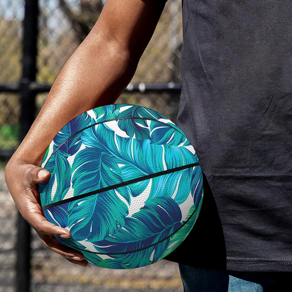 Teal Tropical Leaf Pattern Print Basketball