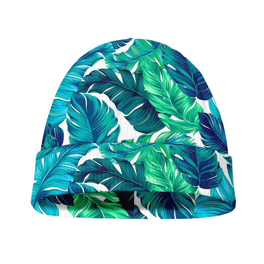 Teal Tropical Leaf Pattern Print Beanie