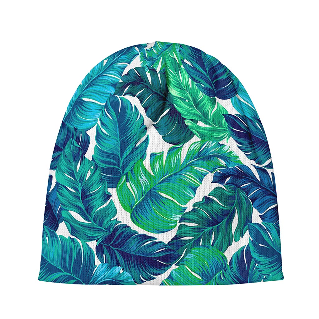 Teal Tropical Leaf Pattern Print Beanie