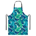 Teal Tropical Leaf Pattern Print Bib Apron With Pocket