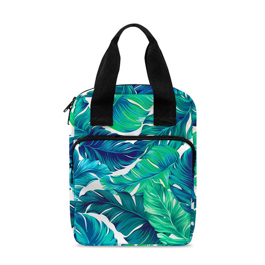 Teal Tropical Leaf Pattern Print Bible Tote Bag