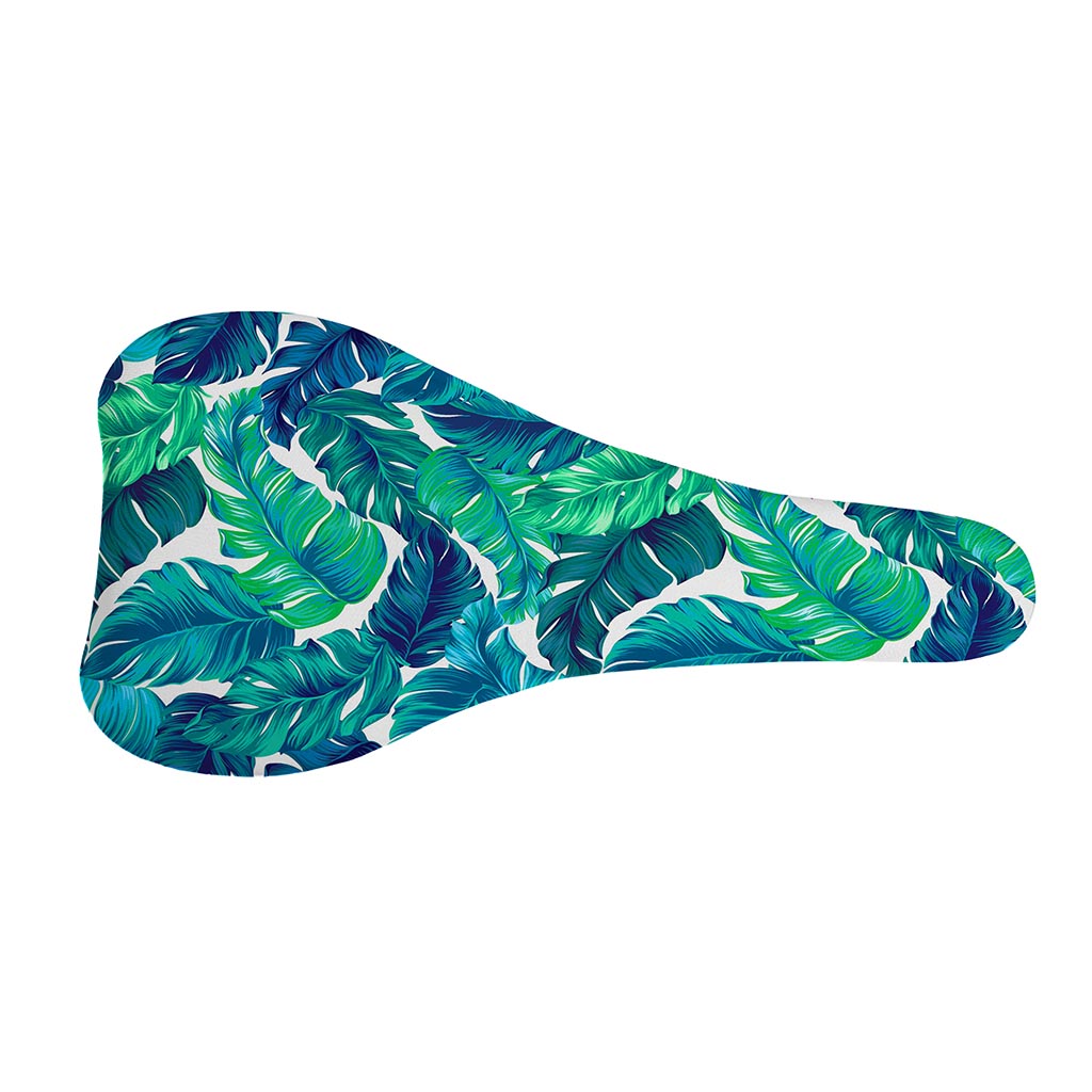 Teal Tropical Leaf Pattern Print Bicycle Seat Cover