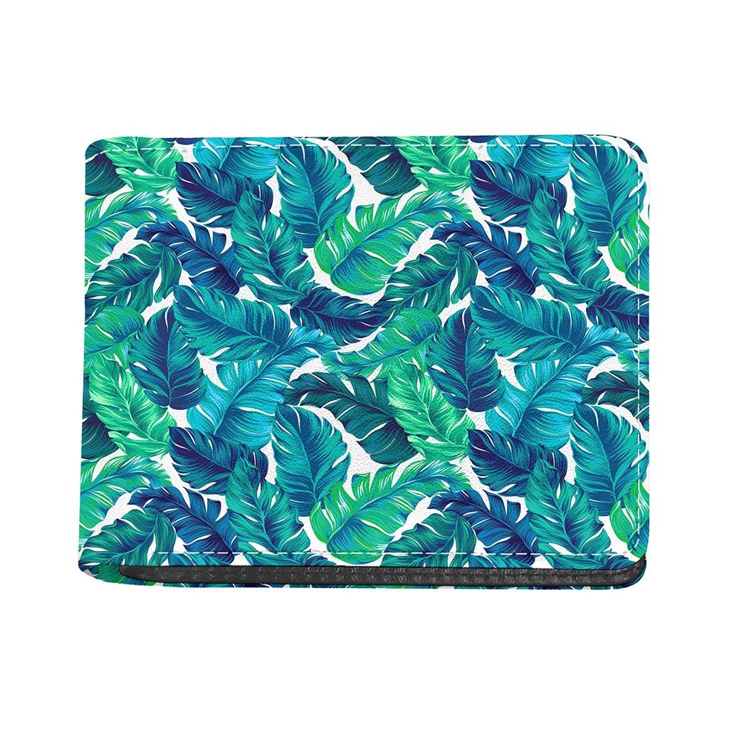 Teal Tropical Leaf Pattern Print Bifold Wallet