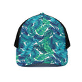 Teal Tropical Leaf Pattern Print Black Mesh Trucker Hat