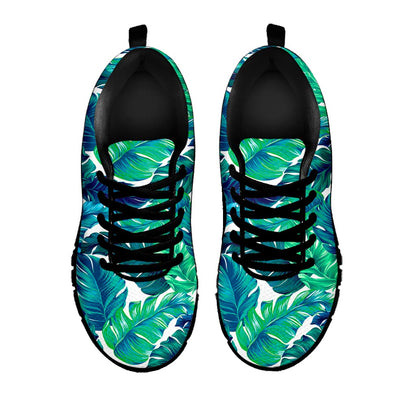 Teal Tropical Leaf Pattern Print Black Running Shoes