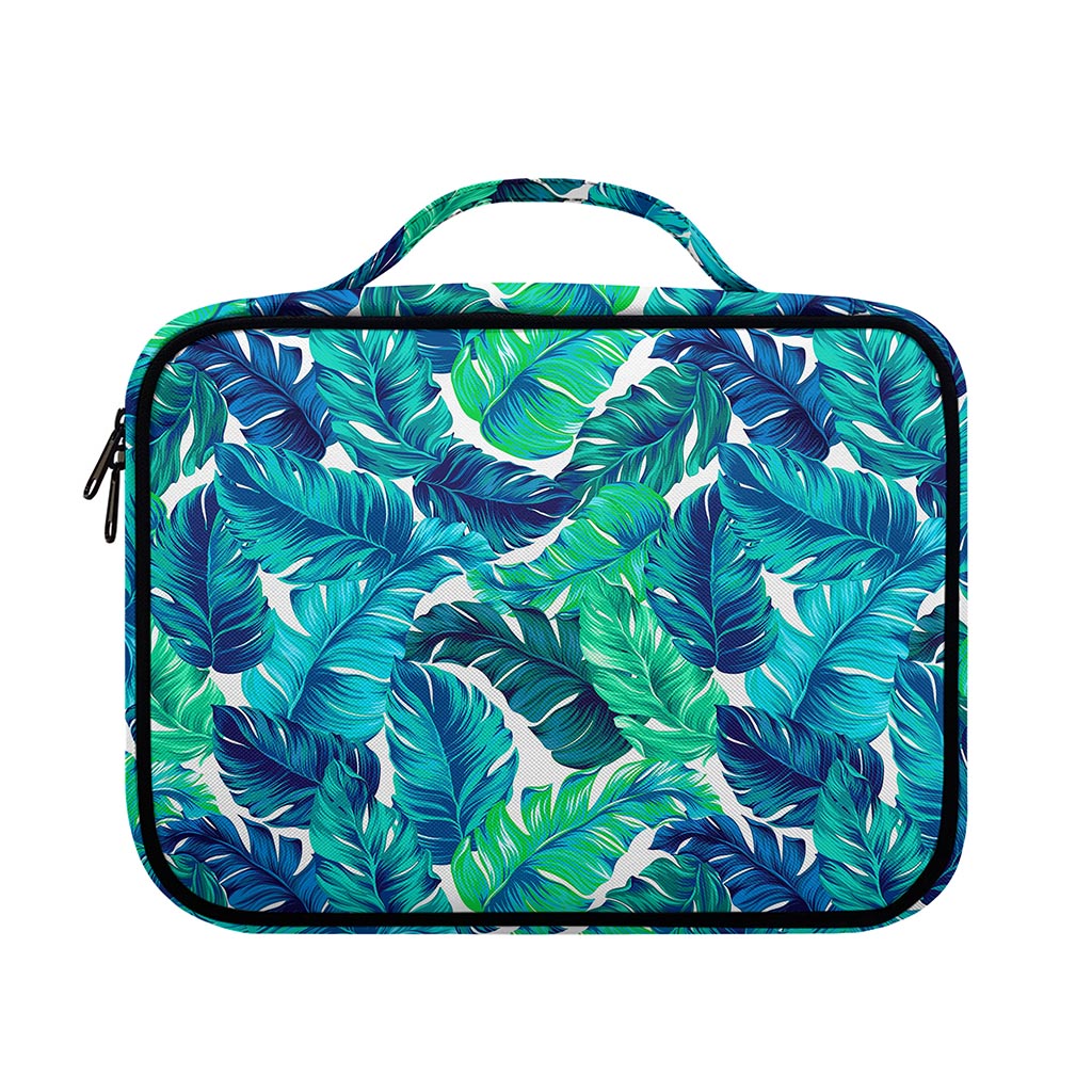 Teal Tropical Leaf Pattern Print Briefcase Bible Bag