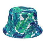 Teal Tropical Leaf Pattern Print Bucket Hat