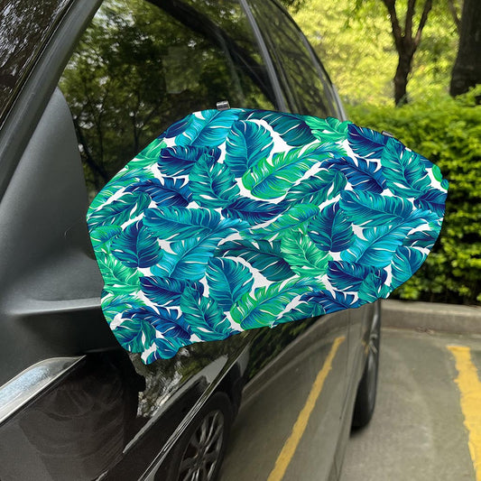 Teal Tropical Leaf Pattern Print Car Side Mirror Covers