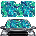 Teal Tropical Leaf Pattern Print Car Windshield Sun Shade