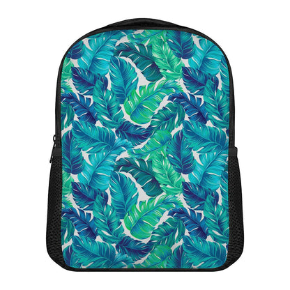 Teal Tropical Leaf Pattern Print Casual Backpack