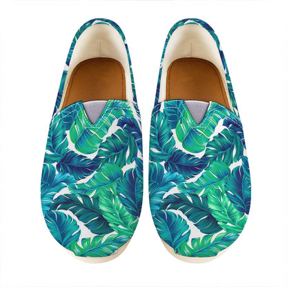 Teal Tropical Leaf Pattern Print Casual Shoes