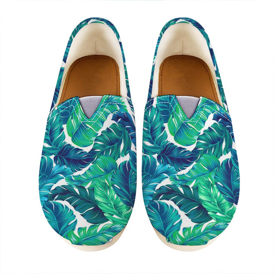 Teal Tropical Leaf Pattern Print Casual Shoes