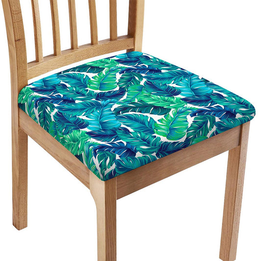 Teal Tropical Leaf Pattern Print Chair Cushion Cover