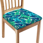 Teal Tropical Leaf Pattern Print Chair Cushion Cover