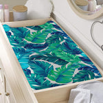 Teal Tropical Leaf Pattern Print Changing Pad Cover