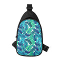 Teal Tropical Leaf Pattern Print Sling Bag