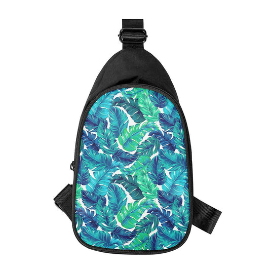 Teal Tropical Leaf Pattern Print Chest Bag