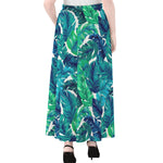 Teal Tropical Leaf Pattern Print Chiffon Maxi Skirt
