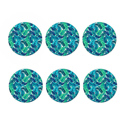 Teal Tropical Leaf Pattern Print Coaster Set