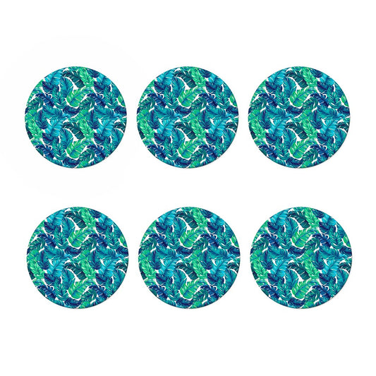Teal Tropical Leaf Pattern Print Coaster Set