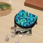 Teal Tropical Leaf Pattern Print Coin Purse