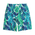 Teal Tropical Leaf Pattern Print Cotton Shorts