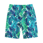 Teal Tropical Leaf Pattern Print Cotton Shorts