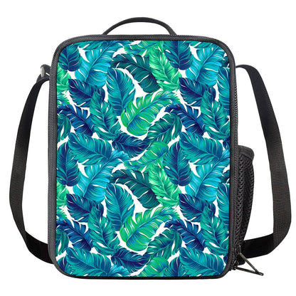 Teal Tropical Leaf Pattern Print Crossbody Lunch Bag