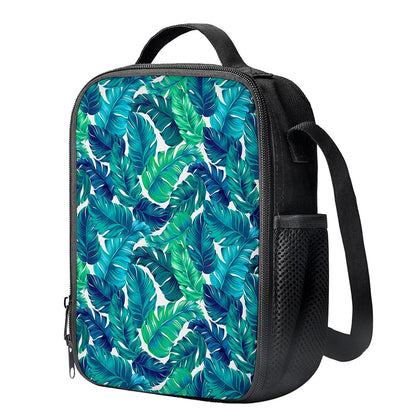 Teal Tropical Leaf Pattern Print Crossbody Lunch Bag