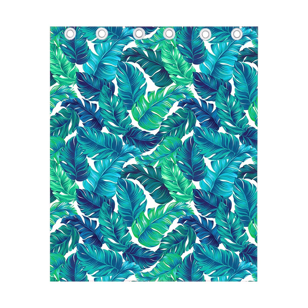 Teal Tropical Leaf Pattern Print Curtain