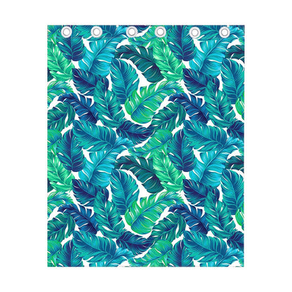 Teal Tropical Leaf Pattern Print Curtain