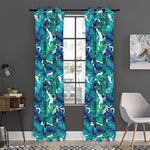 Teal Tropical Leaf Pattern Print Curtain