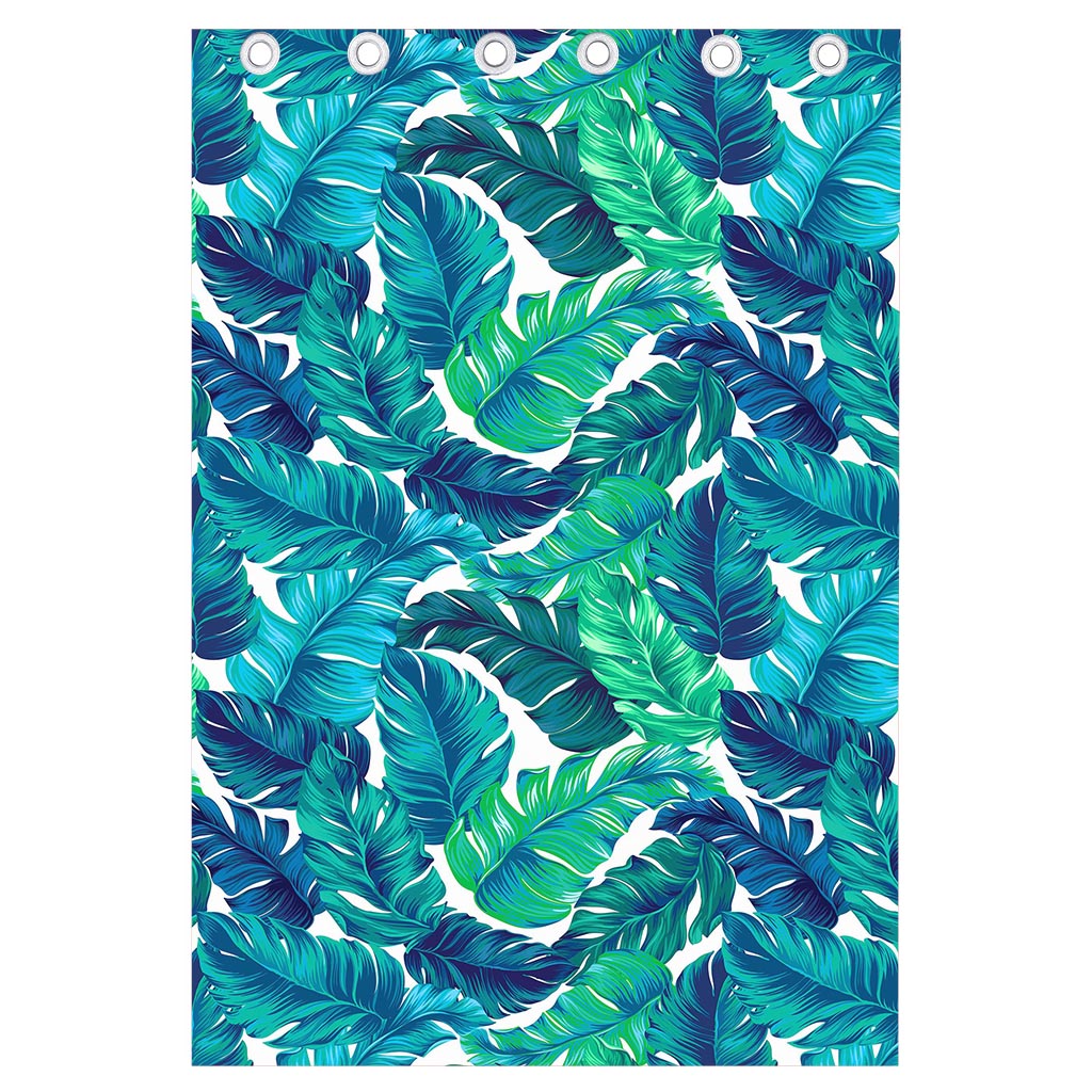 Teal Tropical Leaf Pattern Print Curtain
