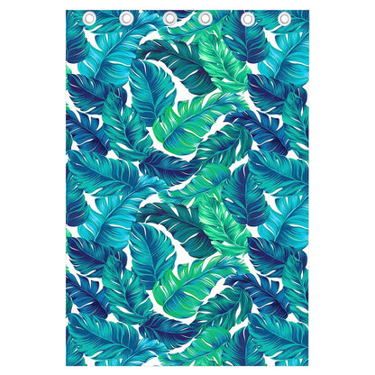 Teal Tropical Leaf Pattern Print Curtain